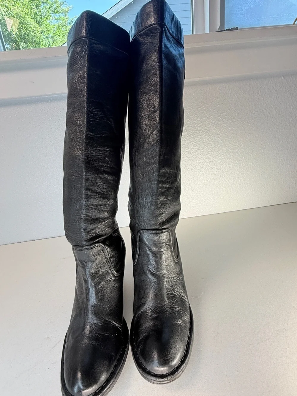 Frye Rory Scrunch Tall Black Leather Boots Womens 7 M Buttery soft Leather